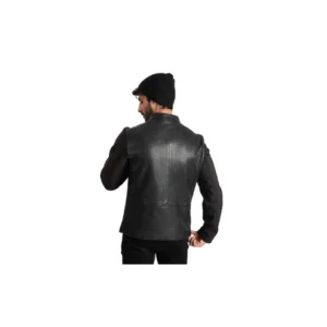 Mens Biker Style Fashion Jacket Real Sheep Leather Motorcycle Style Racer Black Jacket