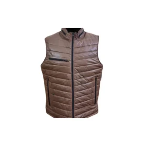 Mens Sleeveeless Puffer Jackets Real Sheep Cognac Leather Biker Style Jacket