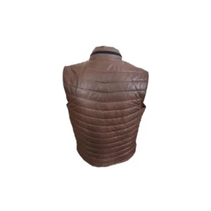 Mens Sleeveeless Puffer Jackets Real Sheep Cognac Leather Biker Style Jacket