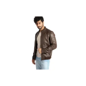 Mens Brown Leather Jacket Biker Style Café Racer Real Lambskin Leather Jacket