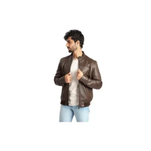 Mens Brown Leather Jacket Biker Style Café Racer Real Lambskin Leather Jacket