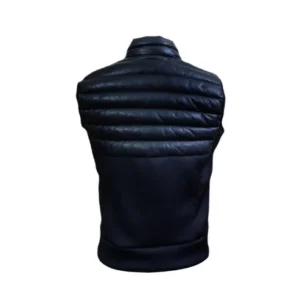 Men's Sleeveless Puffer Jacket Biker Style Premium Quality Black Leather Jacket