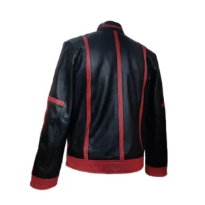 Mens Genuine Leather Jacket Biker Style Black with Red Contrast Slim Fit Casual Jacket