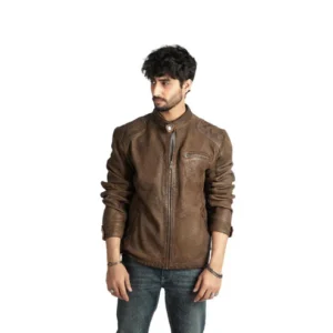 Mens Fashion Biker Brown Leather Superior Quality Jacket –ELM8