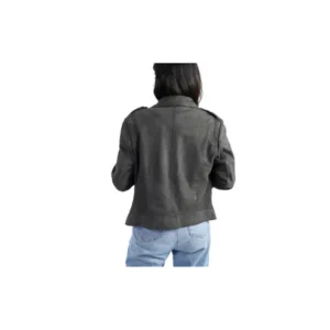 Womens Biker Racer Style Grey Sheep Leather Jacket Motorbike Style Quality Designer Jacket