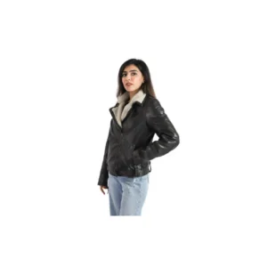 Womens Aviator Bomber Sheep Leather Jacket with Fur Collar High Designer Quality