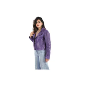 Womens Biker Fashion Style Real Lambskin Leather Wine Outwear Jacket