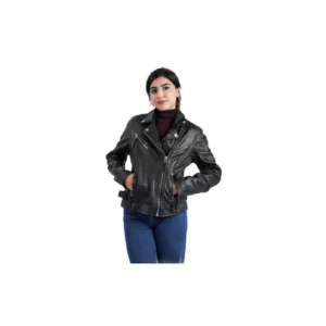 Womens Biker Style Jacket Real Lambskin Black Leather Fashion Designer Jacket