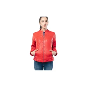 Women Red Leather Jacket Slim Fit Motorcycle Style Fashion Designer Jacket