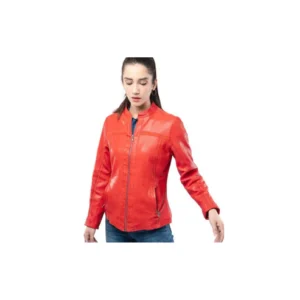 Women Red Leather Jacket Slim Fit Motorcycle Style Fashion Designer Jacket