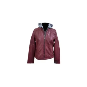 Womens Hooded Red Jacket Biker Style Handmade Real Sheep Leather Jacket